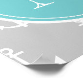 grijs wit patroon, Blauwgroen monogram Poster (Hoek)