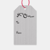 Grijs Wit Pinstripe Cadeaus Rood Bow op Zwart Cadeaulabel (Achterkant)