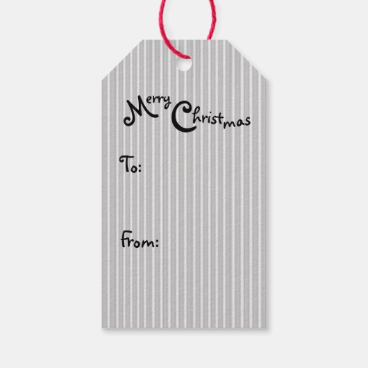 Grijs Wit Pinstripe Cadeaus Rood Bow op Zwart Cadeaulabel (Achterkant)