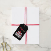 Grijs Wit Pinstripe Cadeaus Rood Bow op Zwart Cadeaulabel (Met Touw)