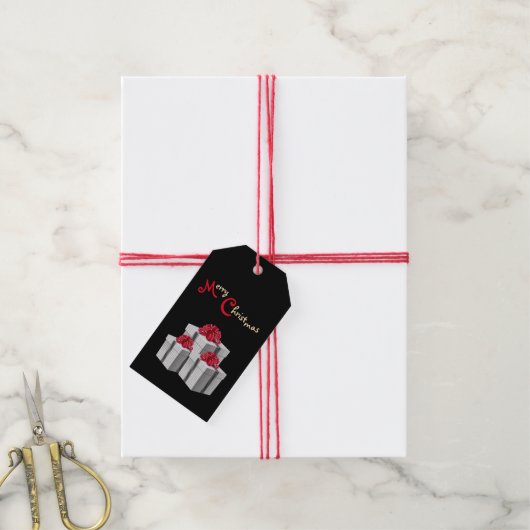 Grijs Wit Pinstripe Cadeaus Rood Bow op Zwart Cadeaulabel (Met Touw)