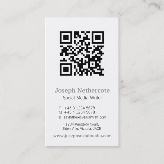 Grijs wit qr code afbeelding media visitekaartje (Voorkant)