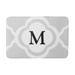 Grijs & Wit Quatrefoil Patroon met Monogram Badmat
