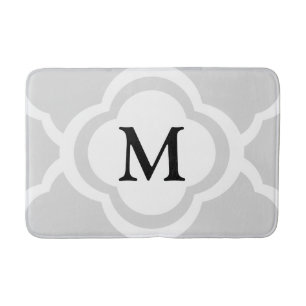 Grijs & Wit Quatrefoil Patroon met Monogram Badmat