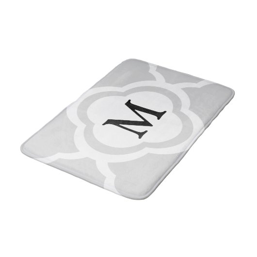 Grijs & wit Quatrefoil Patroon Monogrammen Badmat (Gekanteld)