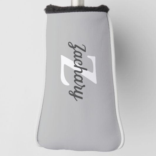 Grijs Wit Retro Monogram Persoonlijk Golfheadcover (Draai 90)