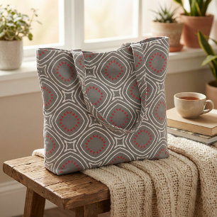 Grijs wit rood etnisch Boho grafisch geometrisch p Stof