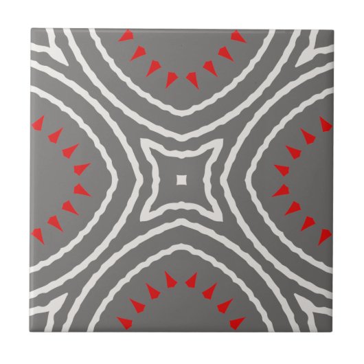 Grijs wit rood etnisch Boho grafisch geometrisch p Tegeltje (Voorkant)