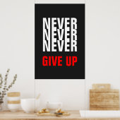 Grijs Wit Rood nooit opgeven Quote Succes Print (Keuken)