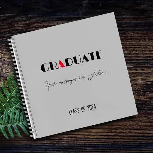 Grijs wit rood script afstuderen naam notitieboek