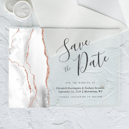 Grijs Wit Rose Gold Agaat Save the Date Kaart Acryl Uitnodigingen