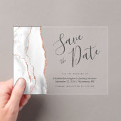 Grijs Wit Rose Gold Agaat Save the Date Kaart Acryl Uitnodigingen (Insitu (Draagbaar))