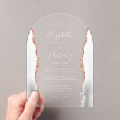 Grijs Wit Rose Goud Agaat Bord Roze Boog Wedding Acryl Uitnodigingen (Insitu (Draagbaar))