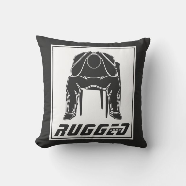 grijs wit Rugged Man Holding Head | Man voor denki Kussen (Voorkant)