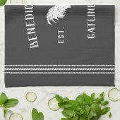 Grijs & Wit Rustiek Chicken Gepersonaliseerde Boer Theedoek (Gevouwen)