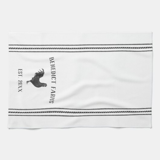 Grijs & Wit Rustisch Aangepast Boerderij Naam Theedoek (Horizontaal)