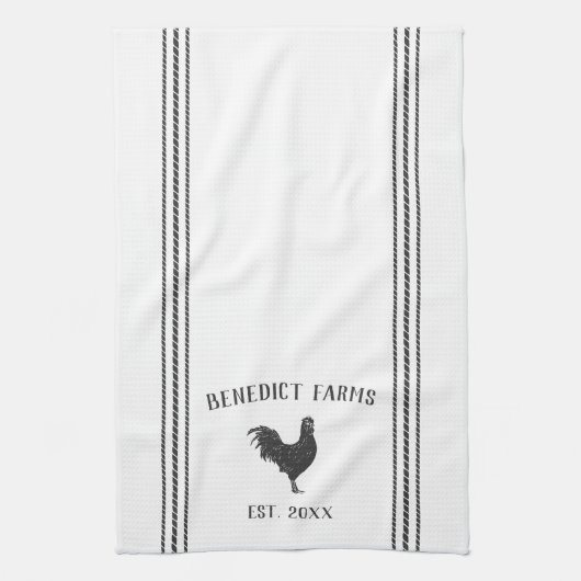 Grijs & Wit Rustisch Aangepast Boerderij Naam Theedoek (Verticaal)