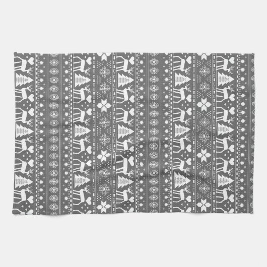 Grijs & Wit Scandinavische winter Kerstmis Theedoek (Horizontaal)