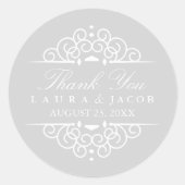 Grijs & Wit Scroll Bruiloft Sticker (Voorkant)
