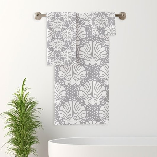 Grijs & Wit Seashell Bad Handdoek