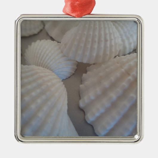 Grijs Wit, Seashells, Zee Shell Summer Beach Love Metalen Ornament (Voorkant)