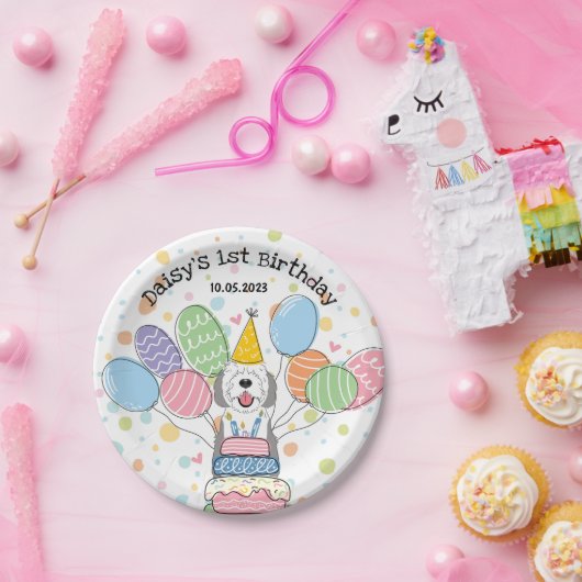 Grijs & Wit Sheepadoodle Hond Verjaardag Papieren Bordje (Feest)