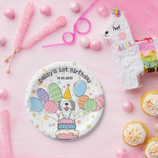 Grijs & Wit Sheepadoodle Hond Verjaardag Papieren Bordje (Feest)