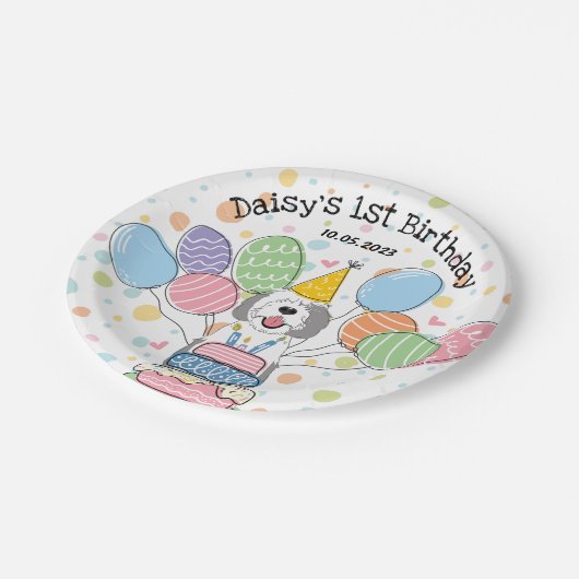 Grijs & Wit Sheepadoodle Hond Verjaardag Papieren Bordje (Gekanteld)