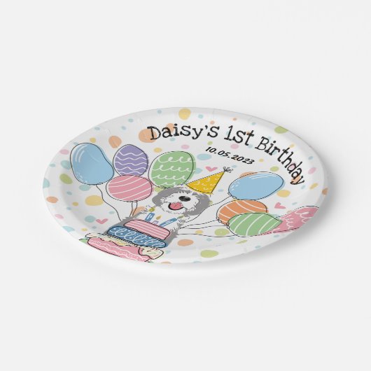 Grijs & Wit Sheepadoodle Hond Verjaardag Papieren Bordje (Gekanteld)