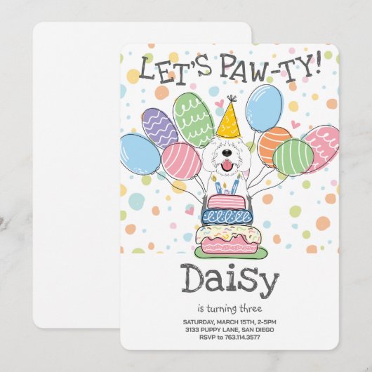 Grijs & Wit Sheepadoodle Hond Verjaardagsfeest Kaart (Voorkant / Achterkant)