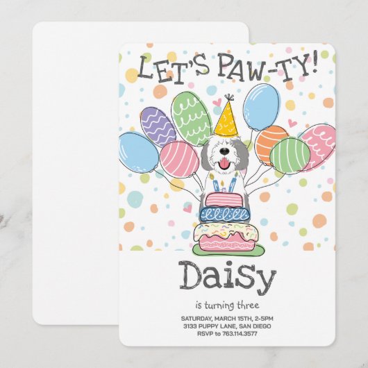 Grijs & Wit Sheepadoodle Hond Verjaardagsfeest Kaart (Voorkant / Achterkant)