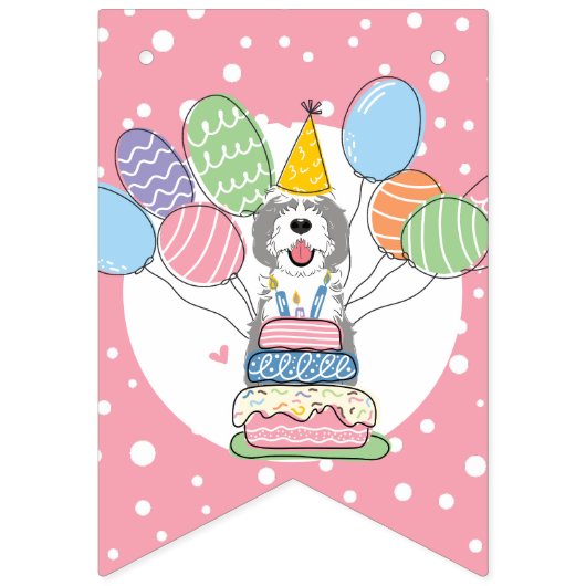 Grijs & Wit Sheepadoodle Hond Verjaardagsfeest Vlaggetjes (Eerste vlag)