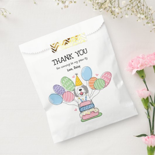 Grijs & Wit Sheepadoodle Verjaardagsfeest Bedankzakje (Gezegeld)