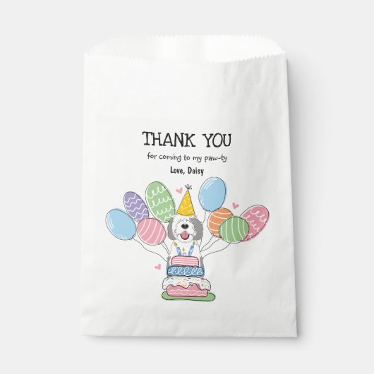 Grijs & Wit Sheepadoodle Verjaardagsfeest Bedankzakje (Voorkant)