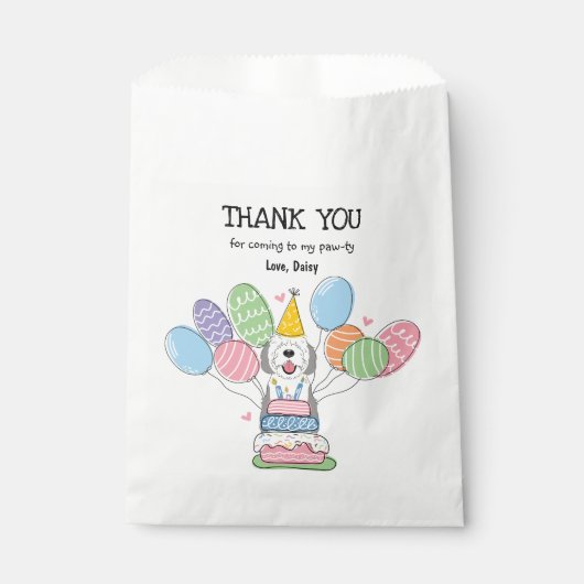 Grijs & Wit Sheepadoodle Verjaardagsfeest Bedankzakje (Voorkant)