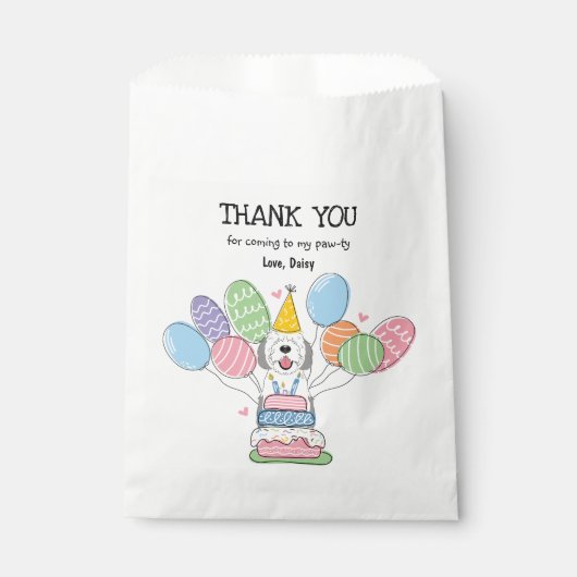 Grijs & Wit Sheepadoodle Verjaardagsfeest Bedankzakje (Voorkant)