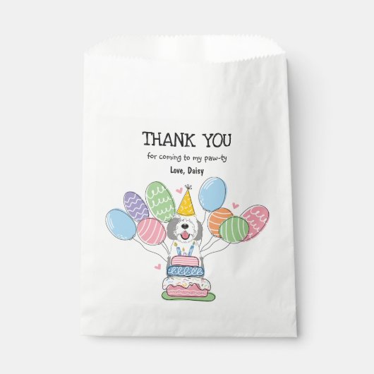 Grijs & Wit Sheepadoodle Verjaardagsfeest Bedankzakje (Voorkant)