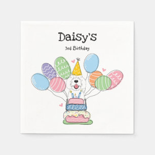 Grijs & Wit Sheepadoodle Verjaardagsfeestpapier Servet