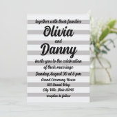 Grijs Wit Snoep Strepen Leuk Strand Bruiloft Kaart (Staand voorkant)