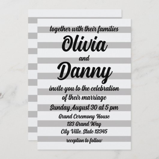 Grijs Wit Snoep Strepen Leuk Strand Bruiloft Kaart (Voorkant / Achterkant)