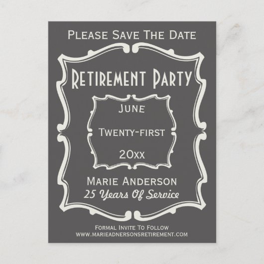  Grijs Wit sparen de Partij van de Pensionering va Aankondigingskaart (Voorkant)