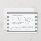 Grijs & Wit Streep Lichtblauwe Jongens Baby Shower Kaart (Voorkant)