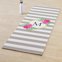 Grijs Wit Strepen Chique Hot Roze Bloemen Monogram