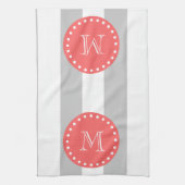 Grijs wit Stripesatroon, koraalmonogram Theedoek (Verticaal)