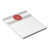 grijs wit Stripespatroon, rood monogram Notitieblok (Schuin)