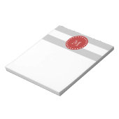 grijs wit Stripespatroon, rood monogram Notitieblok (Linkerzijde)