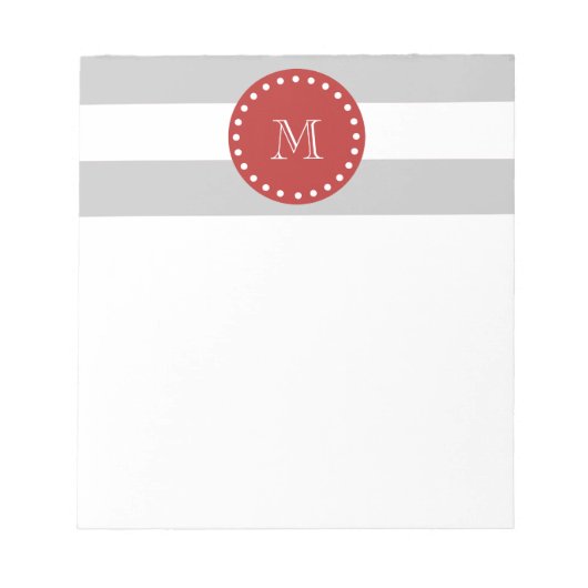 grijs wit Stripespatroon, rood monogram Notitieblok (Voorkant)