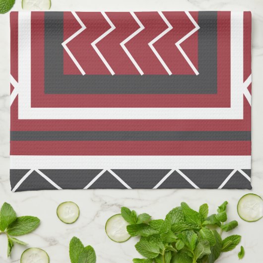 Grijs wit vierkant Chevron Stripe Patroon Theedoek (Gevouwen)