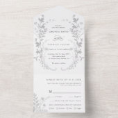 Grijs & Wit Wildflower Silhouet Krans Bruiloft All In One Uitnodiging (Binnen)