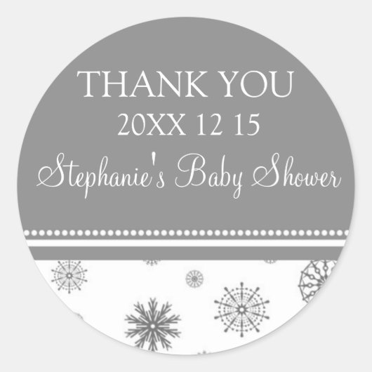 Grijs Wit Winter Baby shower Favor Stickers (Voorkant)